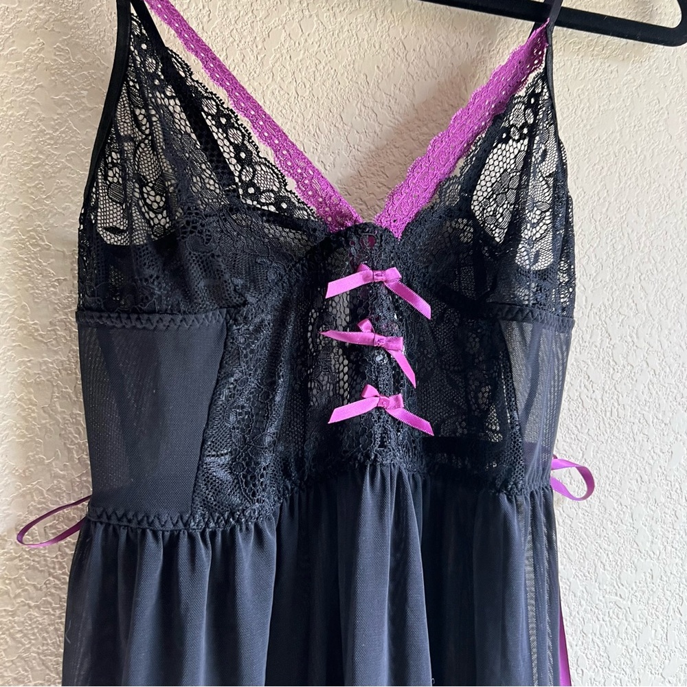NWT Adore Me Monalisa Unlined Babydol Lingerie Black and Purple, size S